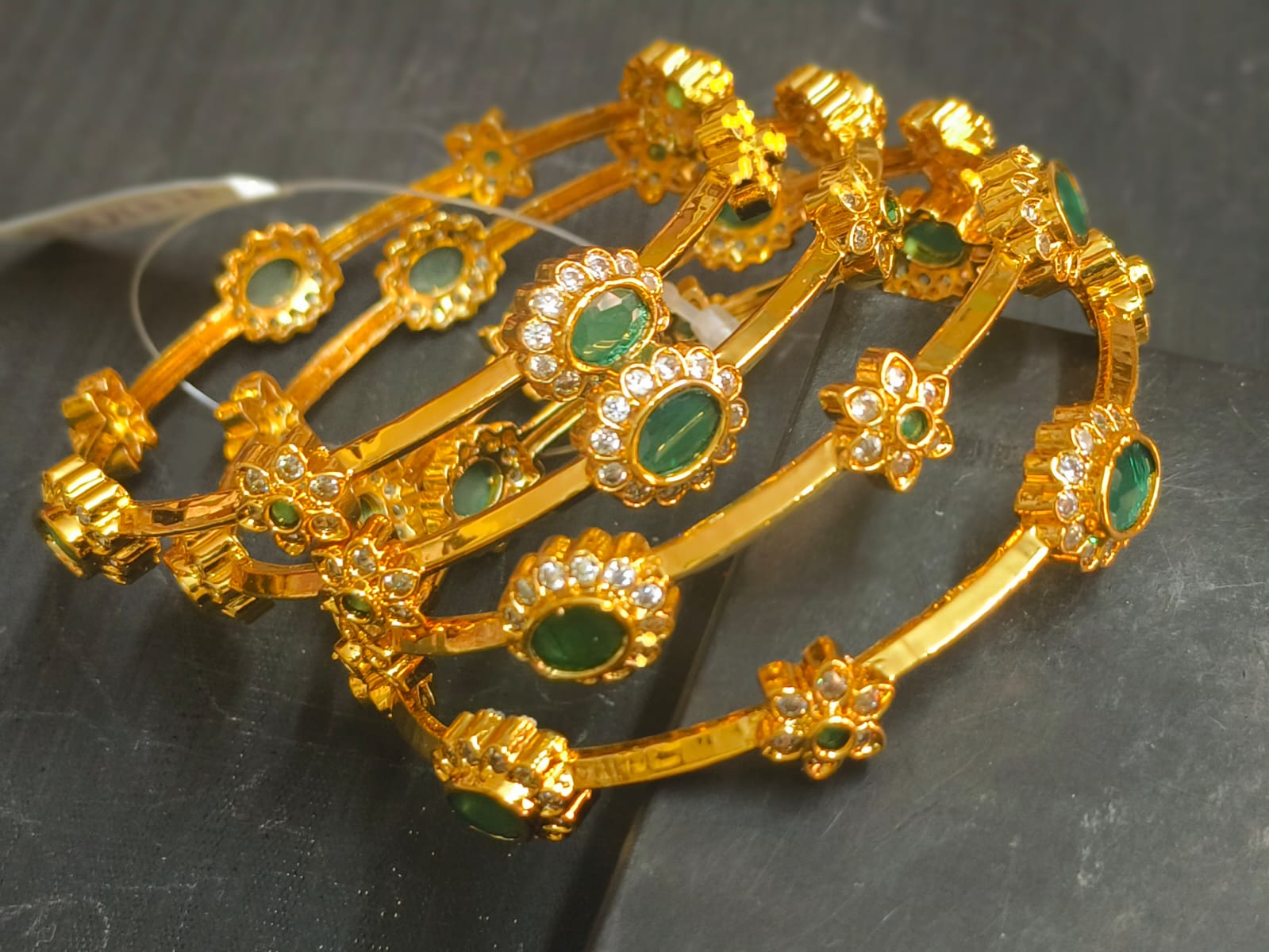 Green Stone Bangles - 2.6